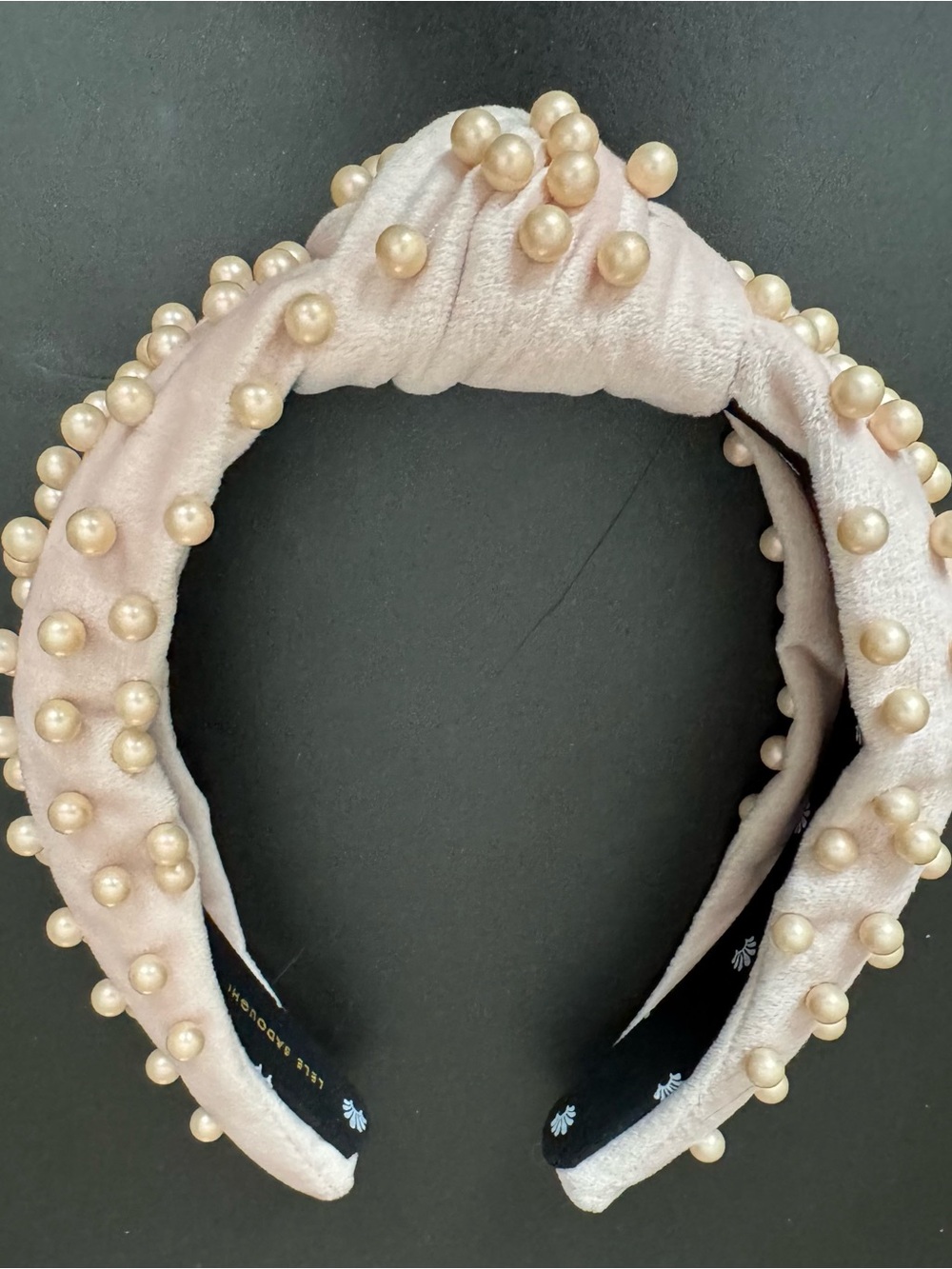 Lele Sandoughi Pearl-Embellished Pink Velvet Headband